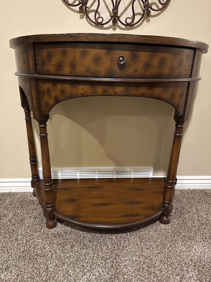 Traditional Wood Demilune Console Table, 40"W x 36.5"H, Half-Moon Sofa/Entry Table with Drawer