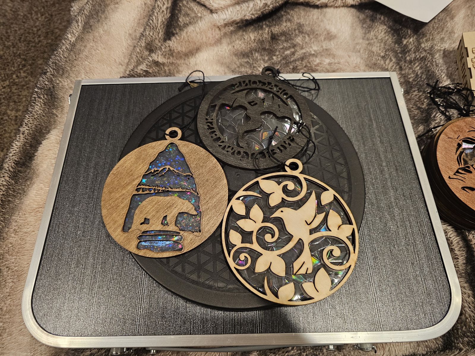 Assorted Laser-Cut Wooden Holographic Animal & Nature Ornaments Lot