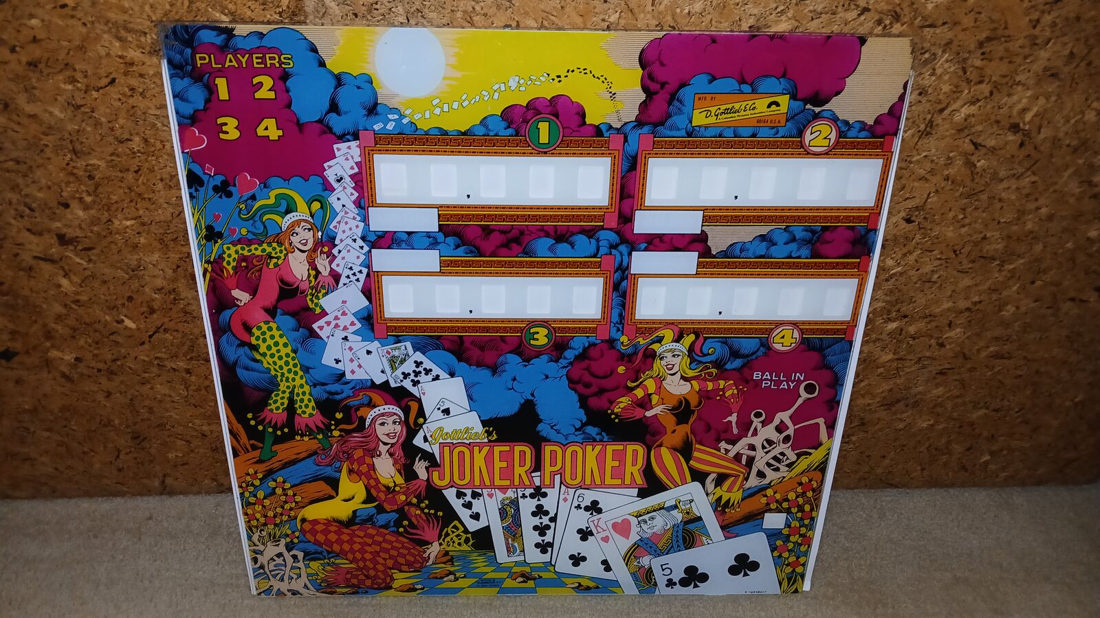 Rare EM Gottlieb JOKER POKER Pinball Backglass