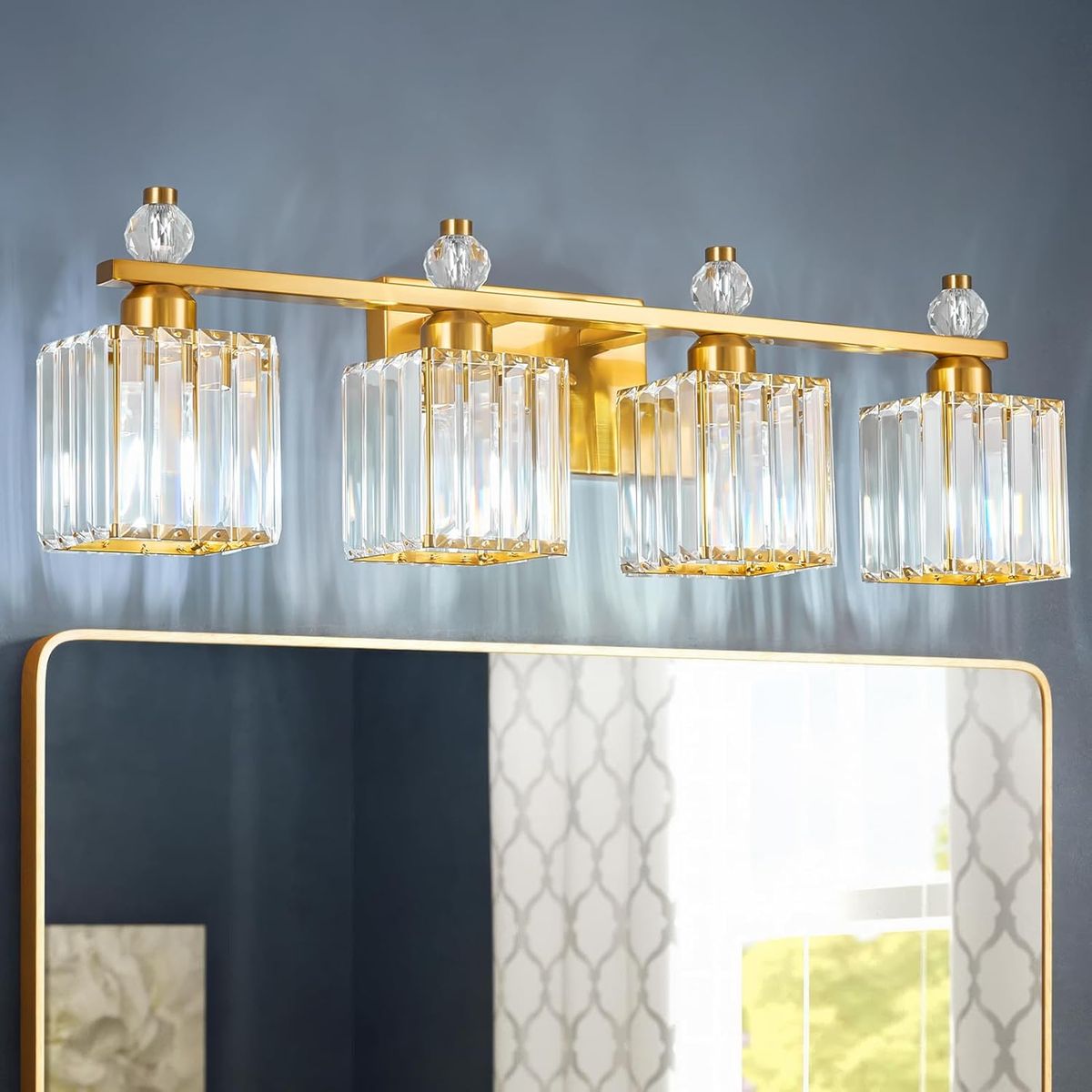 4-Light Modern Crystal Vanity Light Fixture, Gold