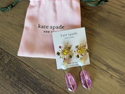 Kate Spade New York Shimmer and Shine Drop Earrings with Freshwater Pearls, Pink Crystals new with Tags $178