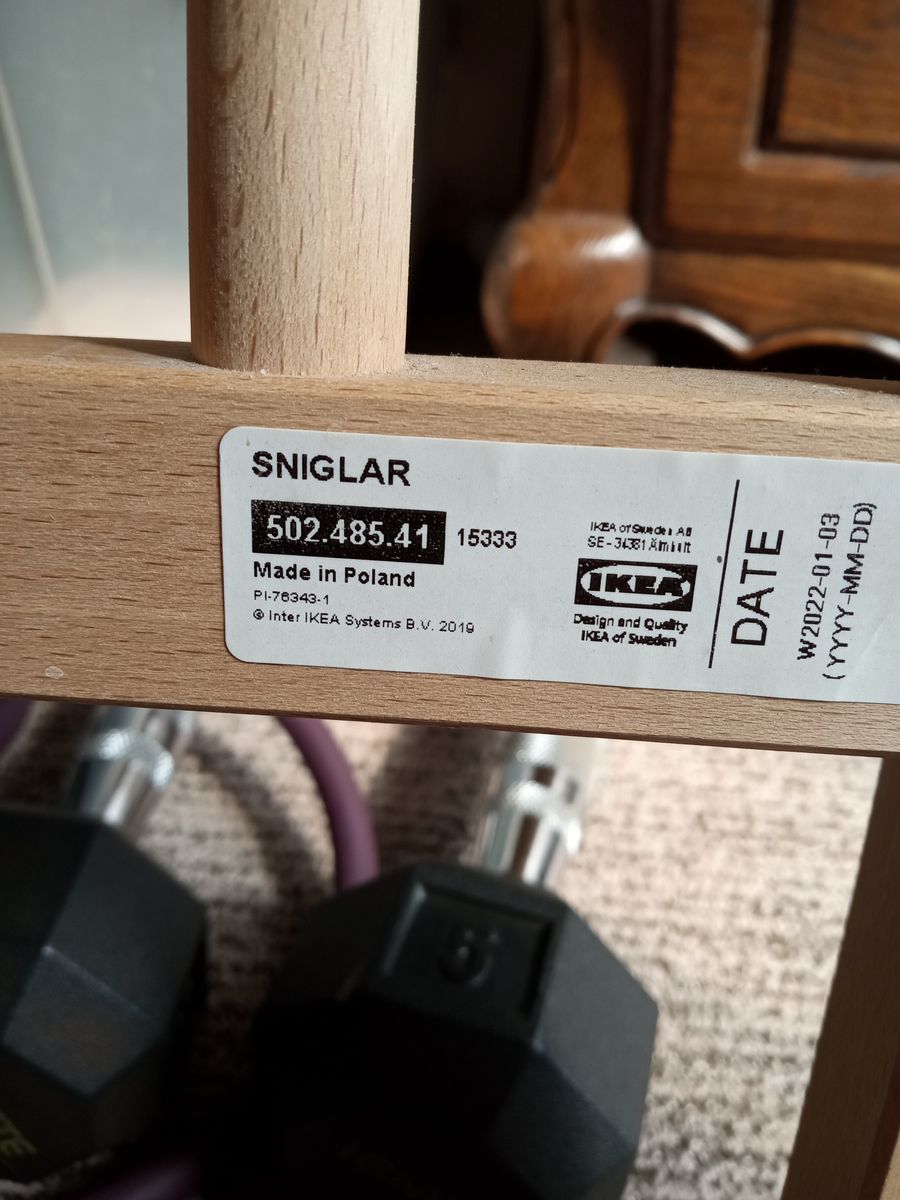 IKEA natural beech wood crib with foam mattress, waterproof mattress cover and one organic fitted sheet