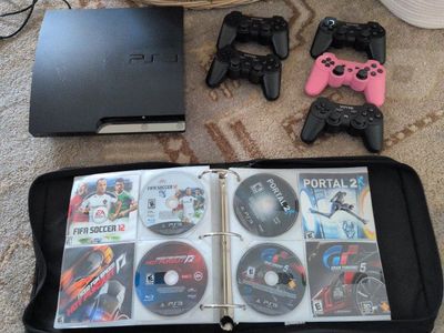 Sony PlayStation 3 PS3 Console Bundle with 5 Controllers & 6 Games (FIFA, Portal, Gran Turismo)