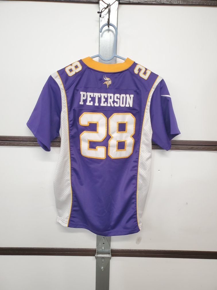 NFL Minnesota Vikings Adrian Peterson #28 Jersey Youth Size L Purple White Gold