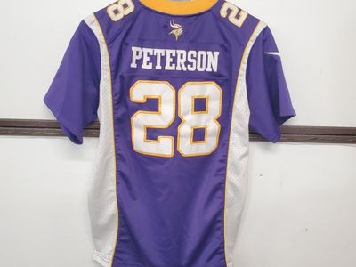 NFL Minnesota Vikings Adrian Peterson #28 Jersey Youth Size L Purple White Gold