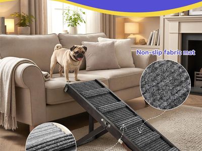 New in box- Adjustable Pet Ramp for Couch or Bed - Folding Wooden Dog & Cat Ladder with Carpeted Steps