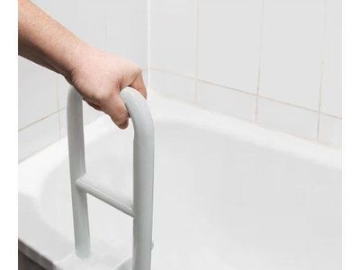 Vaunn Medical Adjustable Bathtub Safety Rail Shower Grab Bar Handle, Stainless Steel, White, 3"-7" Adjustable Clamp 400# weight