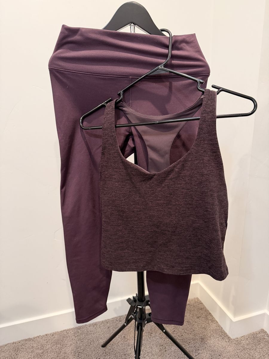 Fabletics Activewear Matching Top and Leggings Set Purple Medium