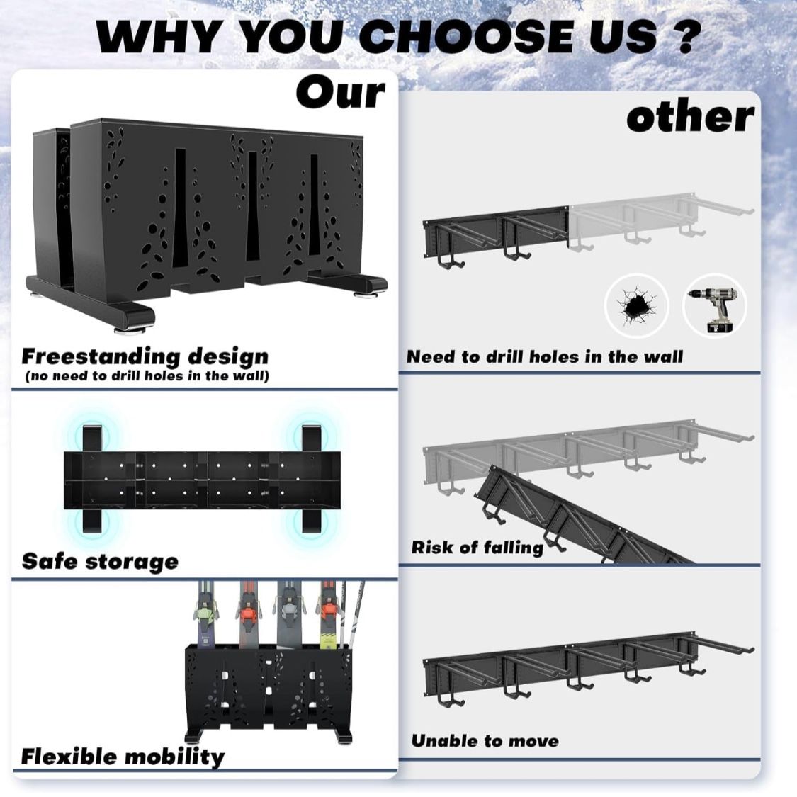 Free Standing Ski Rack For UpTo 8 Pairs