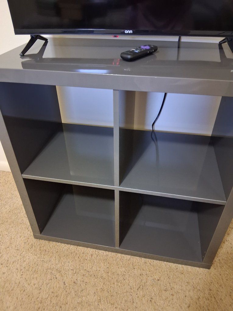 Glossy Gray 4-Cube Storage Unit / TV Stand with Reflective Finish, Multifunctional Design