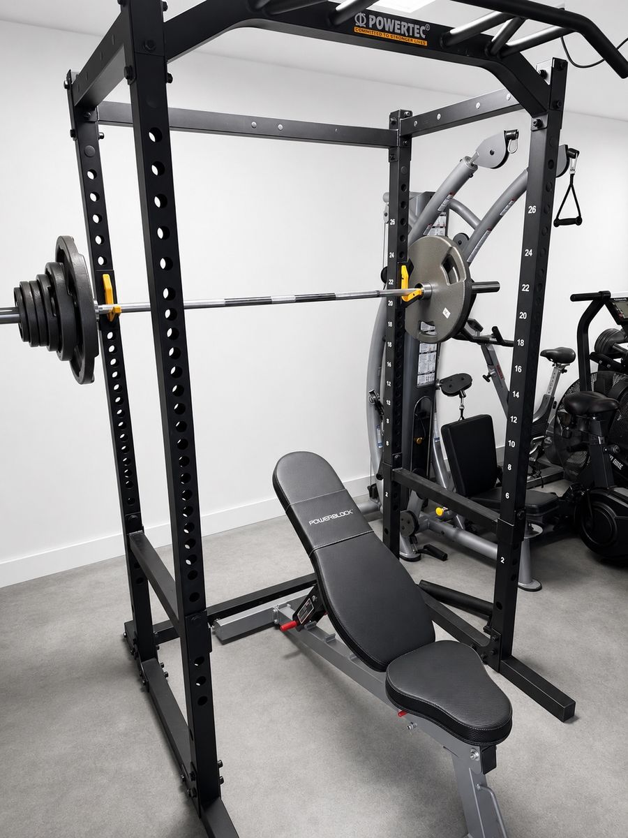 Powertec Power Rack/Bench & Olympic Weight Set