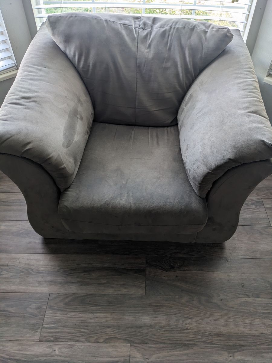 Grey Microfiber Oversized Armchair / Accent Chair with Damaged Upholstery