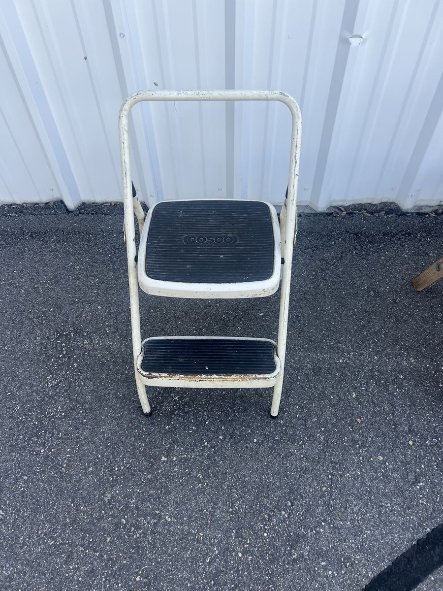 Vintage White Metal Cosco Folding Stool