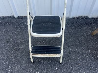 Vintage White Metal Cosco Folding Stool