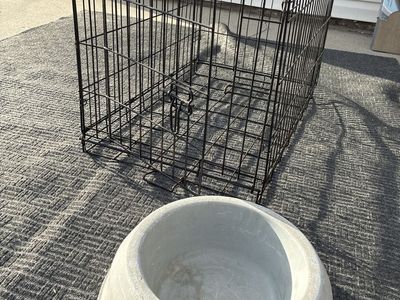 Medium Wire Dog Kennel Crate & Large Heavy Duty Pet Bowl - Used Pet Supplies