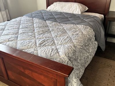 Queen Size Wooden Bed Frame with Headboard, Footboard, and Mattress