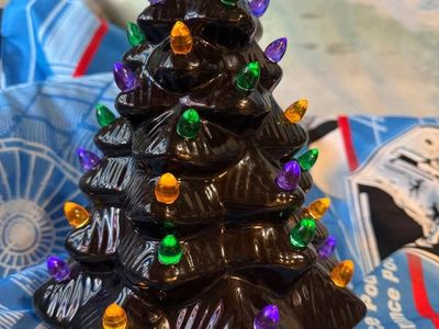 12" Ceramic Halloween Tree with Pumpkin Topper and Multicolored Lights
