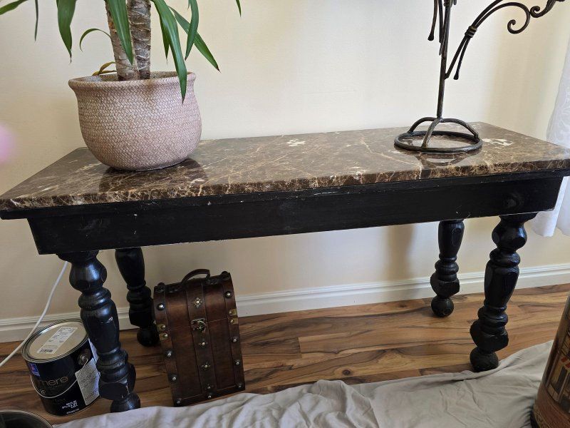 Marble Top Accent Table - Wood Black Base Sofa Console Entryway Table