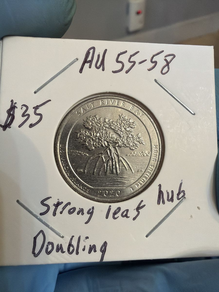 2020 Salt River Bay US Virgin Islands Quarter Strong Leaf Hub Doubling AU 55-58