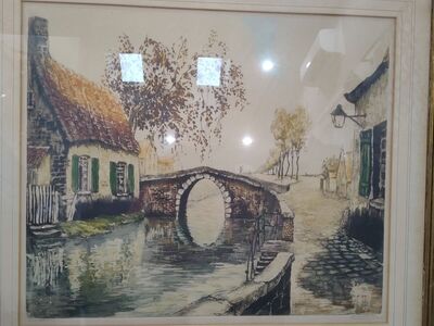Vintage signed European village artwork