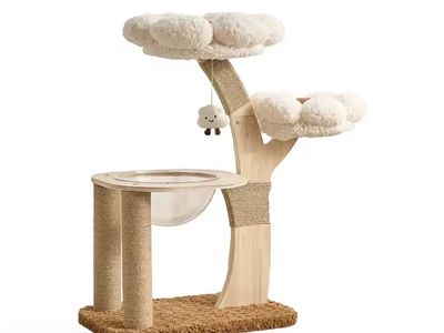 Luxurious Flower Series Natural Sisal Cat Tree & Condo 37.8" Solid Wood