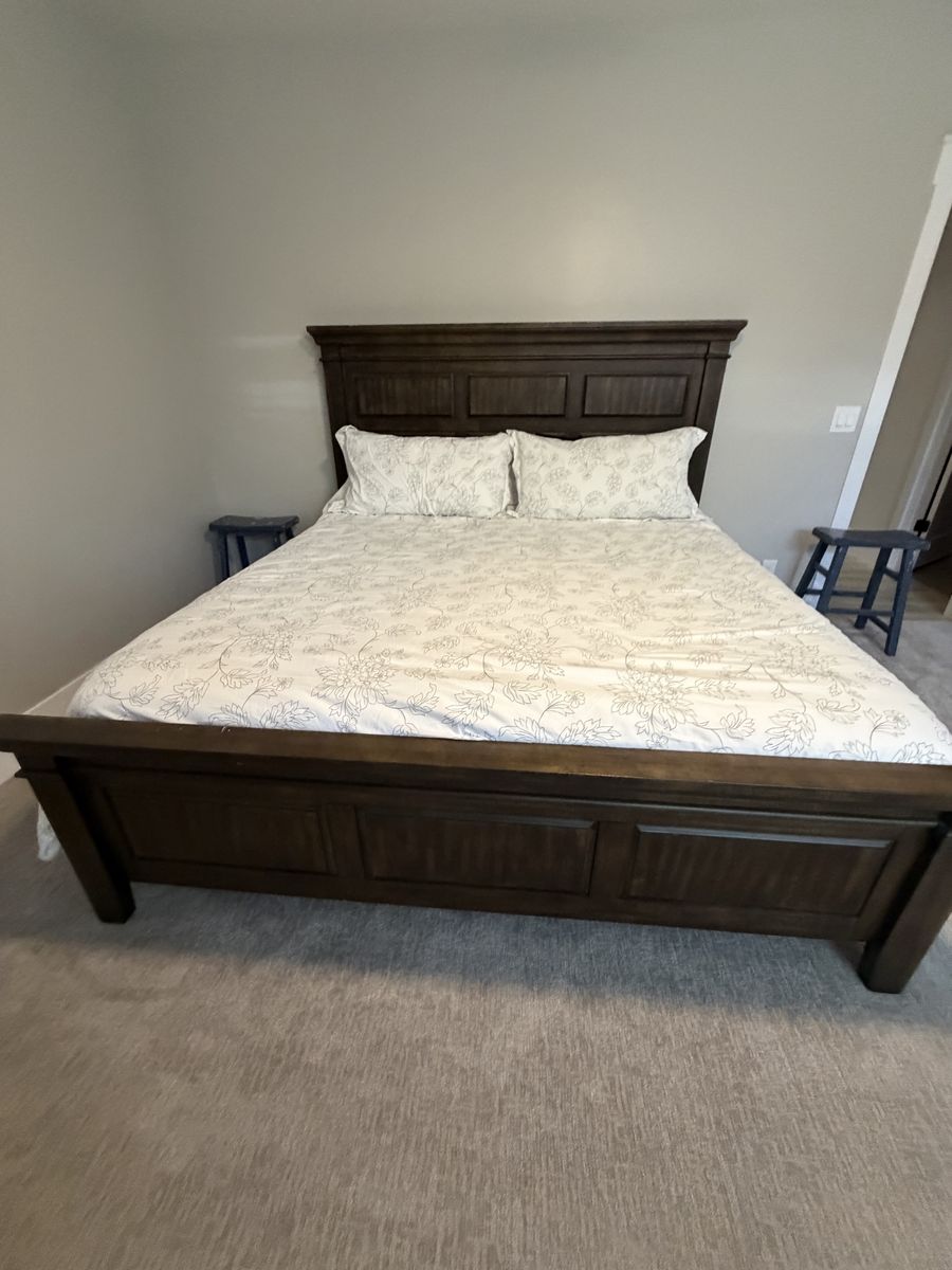 Sturdy Dark Wood Paneled Bed Frame