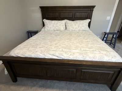 Sturdy Dark Wood Paneled Bed Frame