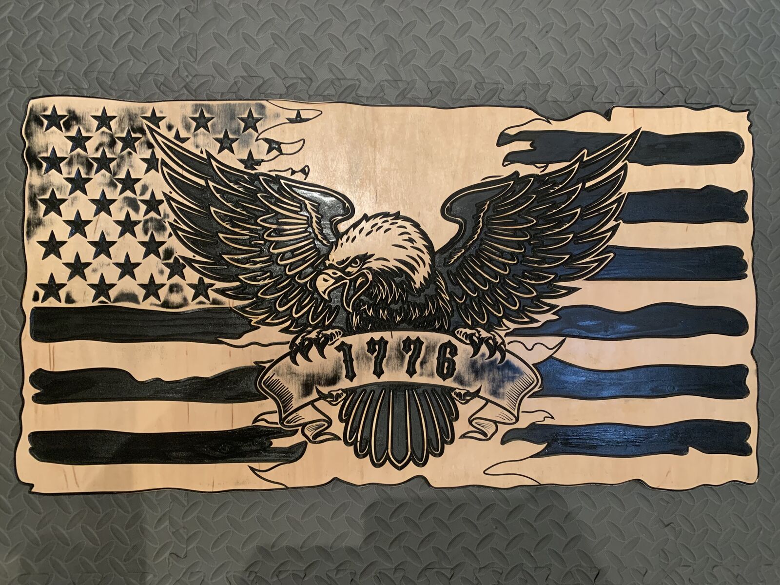 Wood CNC Engraved Patriotic Wall Art, American Flag and Eagle
