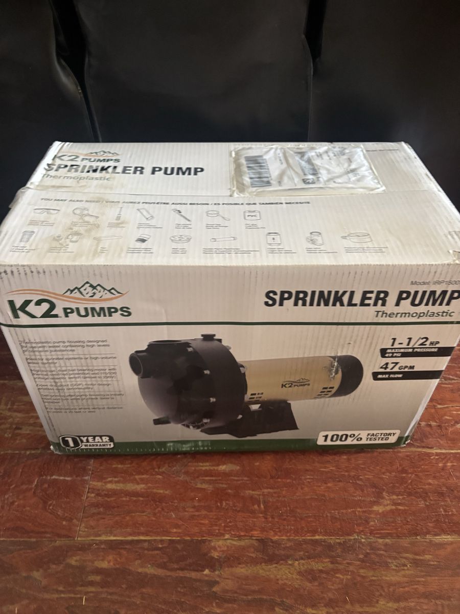 K2 Pumps 1.5 HP Thermoplastic Sprinkler Pump, 115/230V, 47 GPM Max Flow, IRP1500