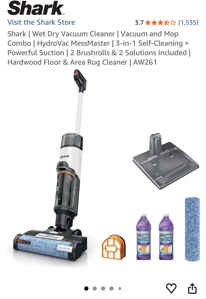 Shark HydroVac MessMaster AW261 Wet Dry Vacuum & Mop Combo - Self-Cleaning, Powerful Suction