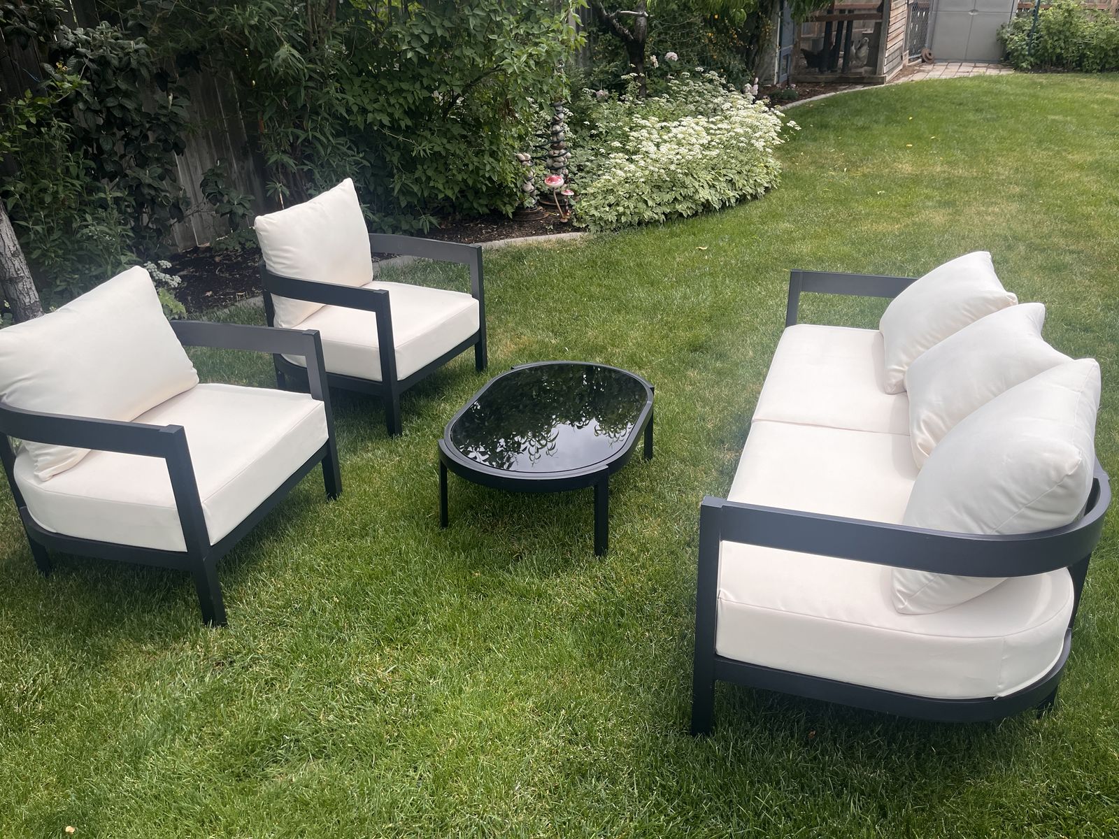 Outdoor Couch, 2 Chairs, and Table; CreamAnd Black