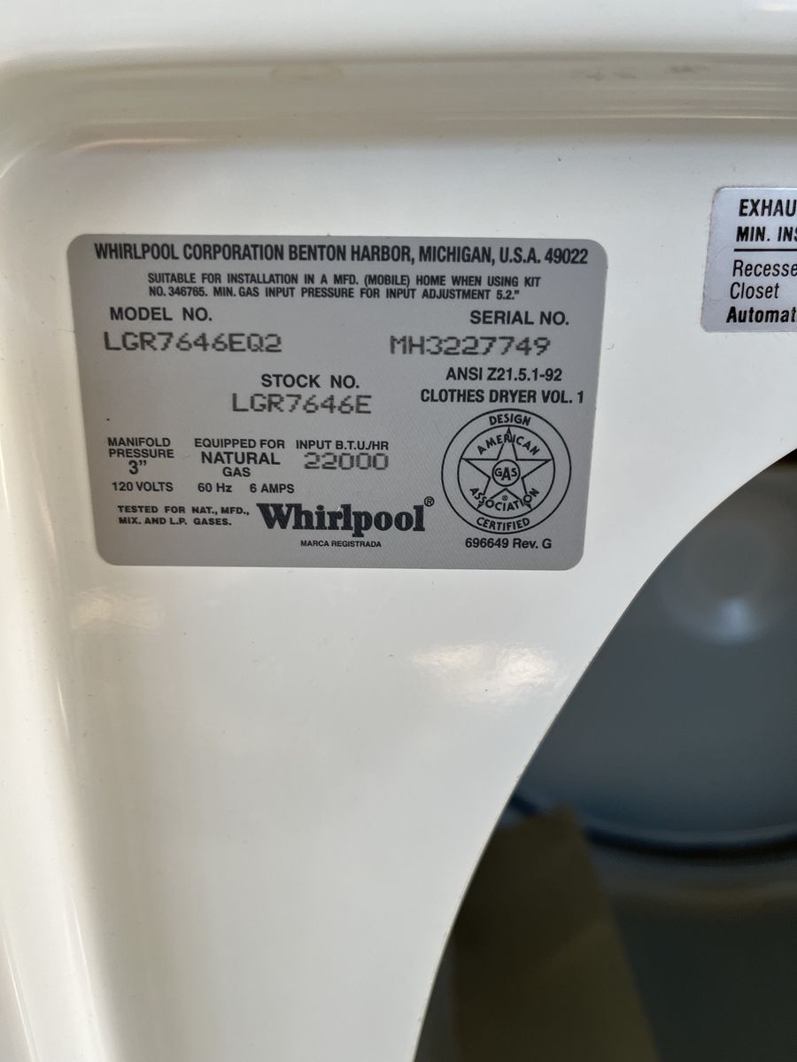 Whirlpool Gas Dryer