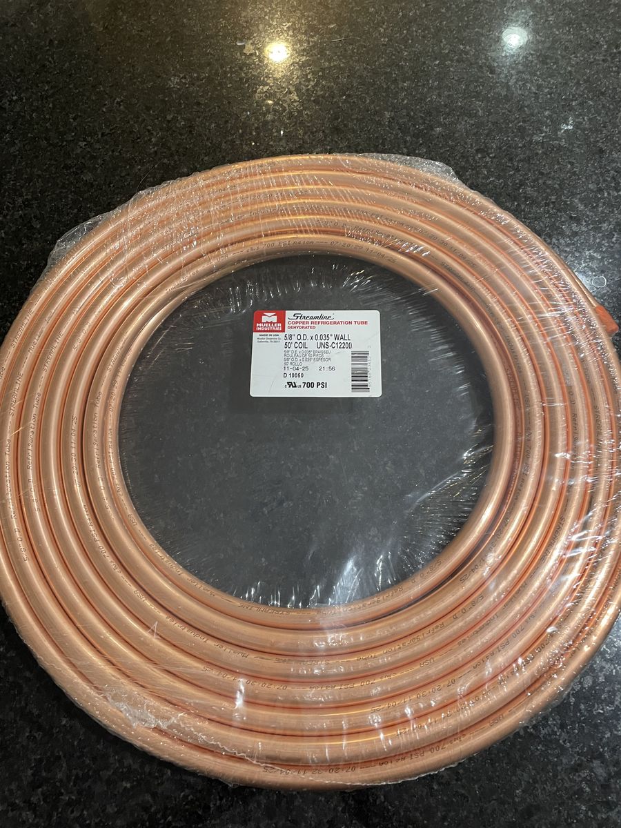 Brand new 50' Refrigerator Copper Tubing 5/8" OD x .035" Wall
