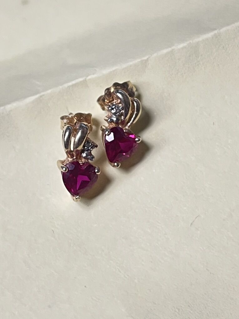 Ruby 14 K Gold Diamond Earrings