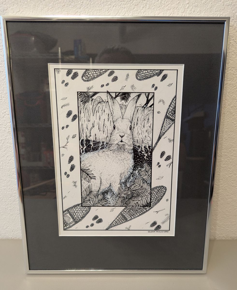 snowshoe hare by artist glenn wolff   1990