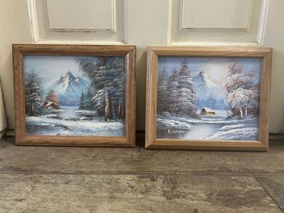 Set of 2 Framed Original Winter Landscape Oil Paintings – Signed Artists
