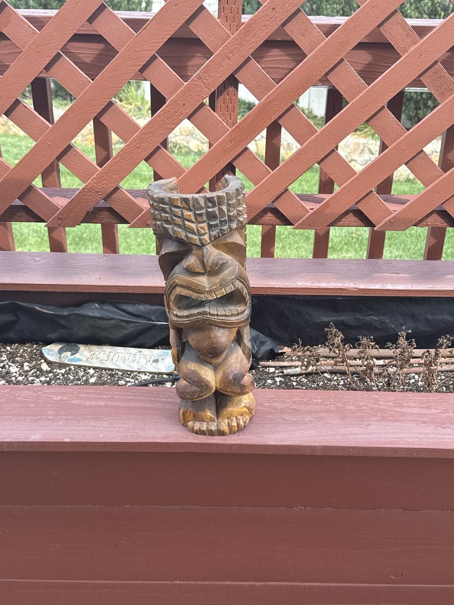 Hand-Carved Wooden Tiki Statue Sculpture Outdoor Decor