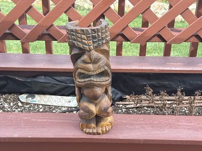 Hand-Carved Wooden Tiki Statue Sculpture Outdoor Decor