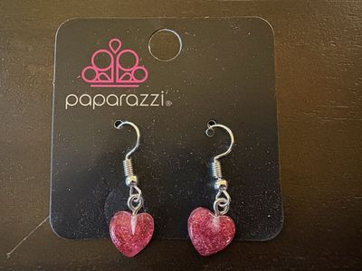 New Paparazzi Red Glitter Heart Dangle Earrings