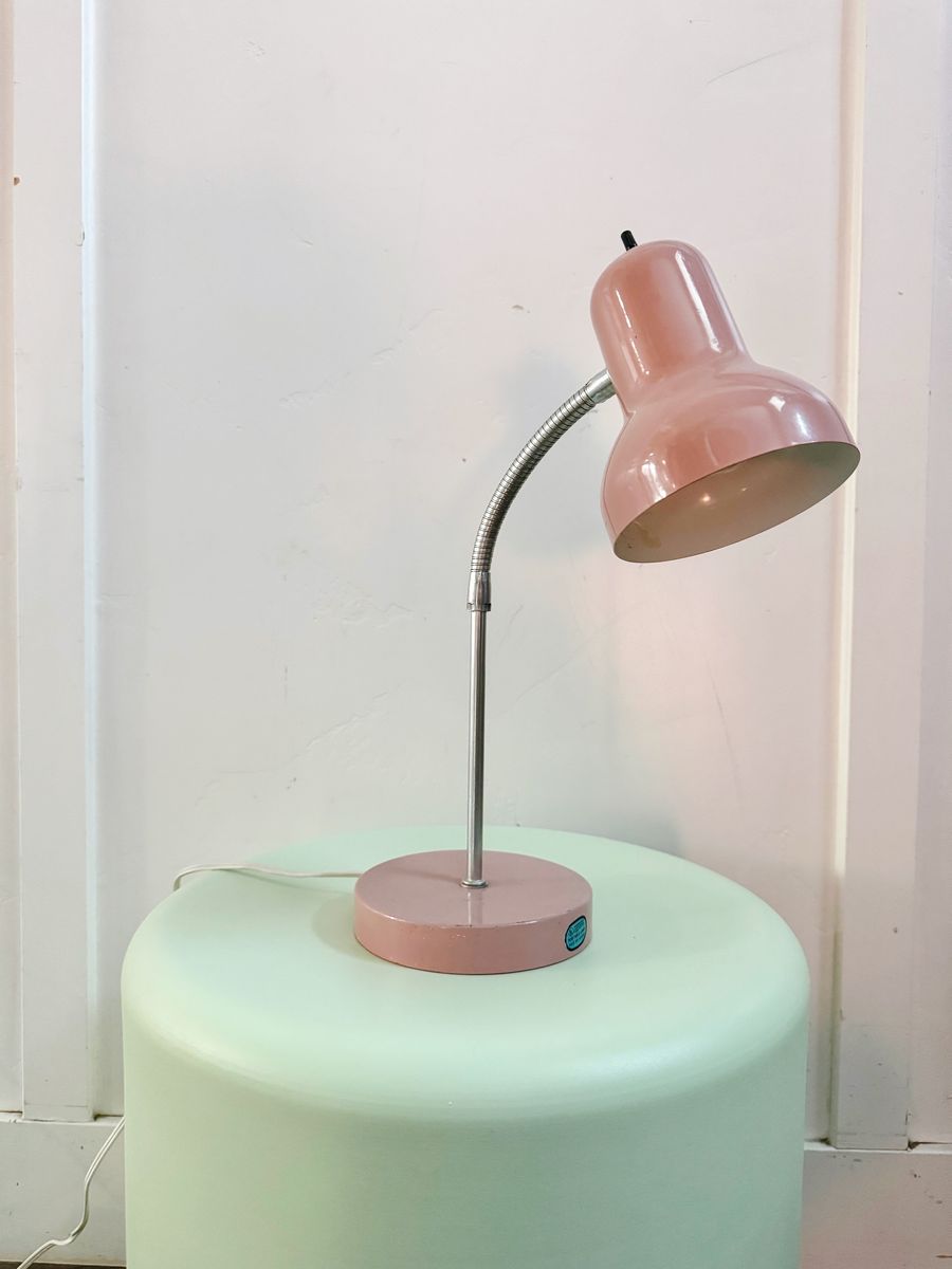80's Pink Metal Adjustable Gooseneck Table Lamp