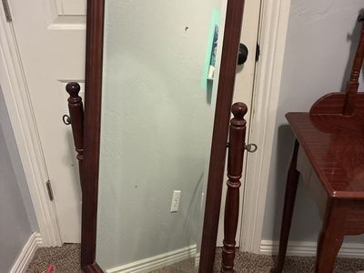 Full-Length Dark Wood Cheval Mirror - Floor Standing Dressing Mirror. Located in West Jordan