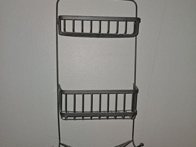 Metal Shower Caddy with 2 Shelves & Hooks - Gray