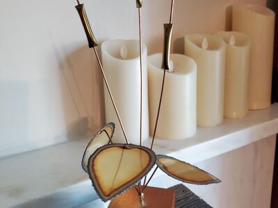 Vintage Brutalist Brass Copper Cattail Leaf Art