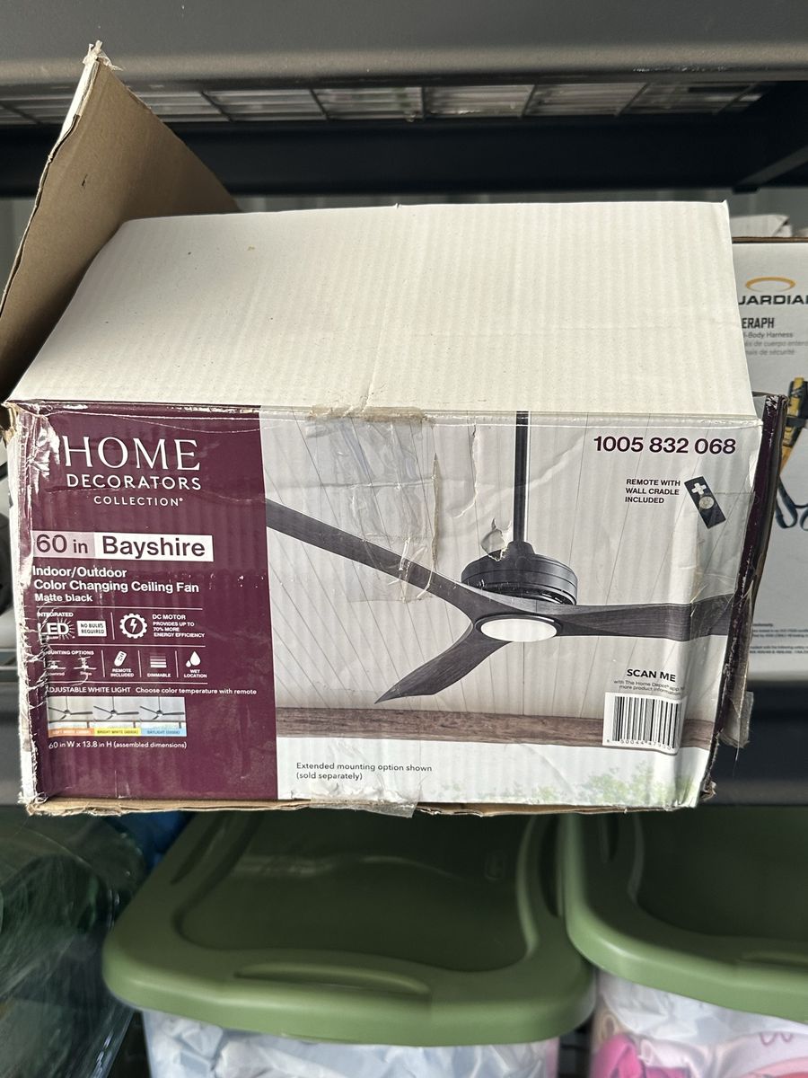 Home Decorators Collection Bayshire 60 in. Matte Black Indoor/Outdoor Ceiling Fan with Light