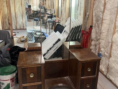Vintage Wooden Vanity with Mirror and Drawers - Dark Wood Finish