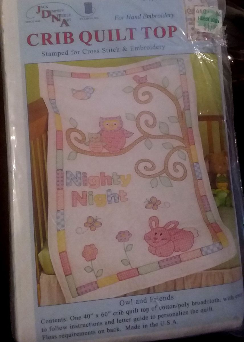 Jack Dempsey "Owl and Friends" Nighty Night Crib Quilt Top - 40"x60" Stamped for Embroidery