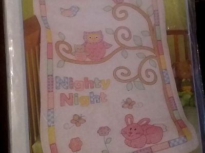 Jack Dempsey "Owl and Friends" Nighty Night Crib Quilt Top - 40"x60" Stamped for Embroidery