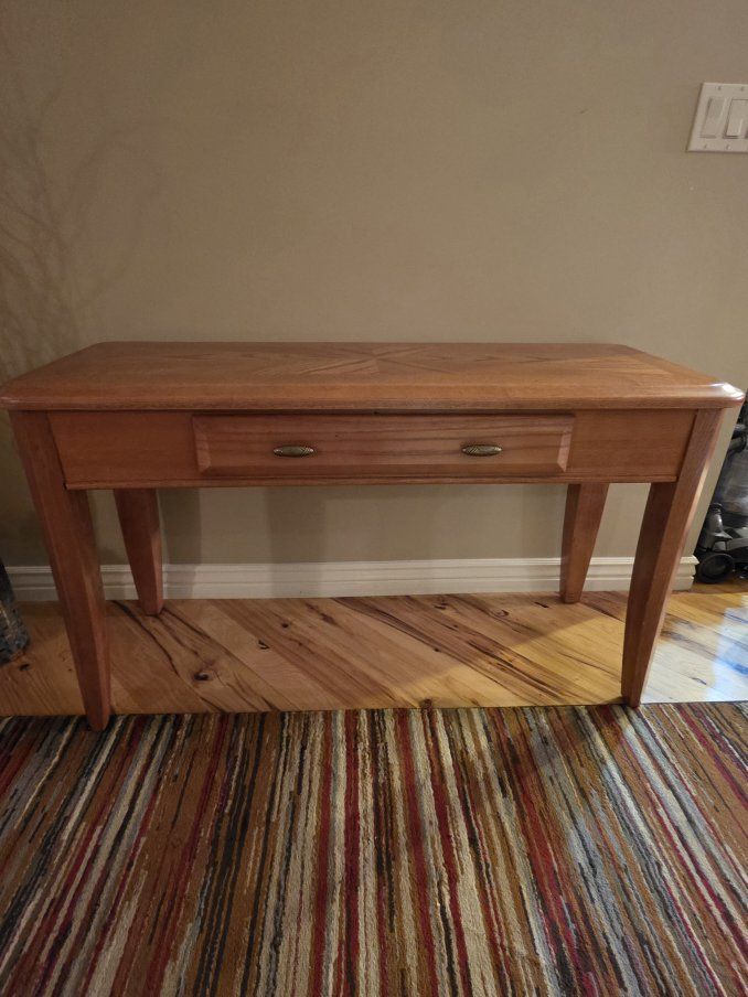 Wooden Console Table Entryway Sofa Desk with Drawer Inlaid Starburst Top