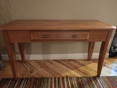 Wooden Console Table Entryway Sofa Desk with Drawer Inlaid Starburst Top