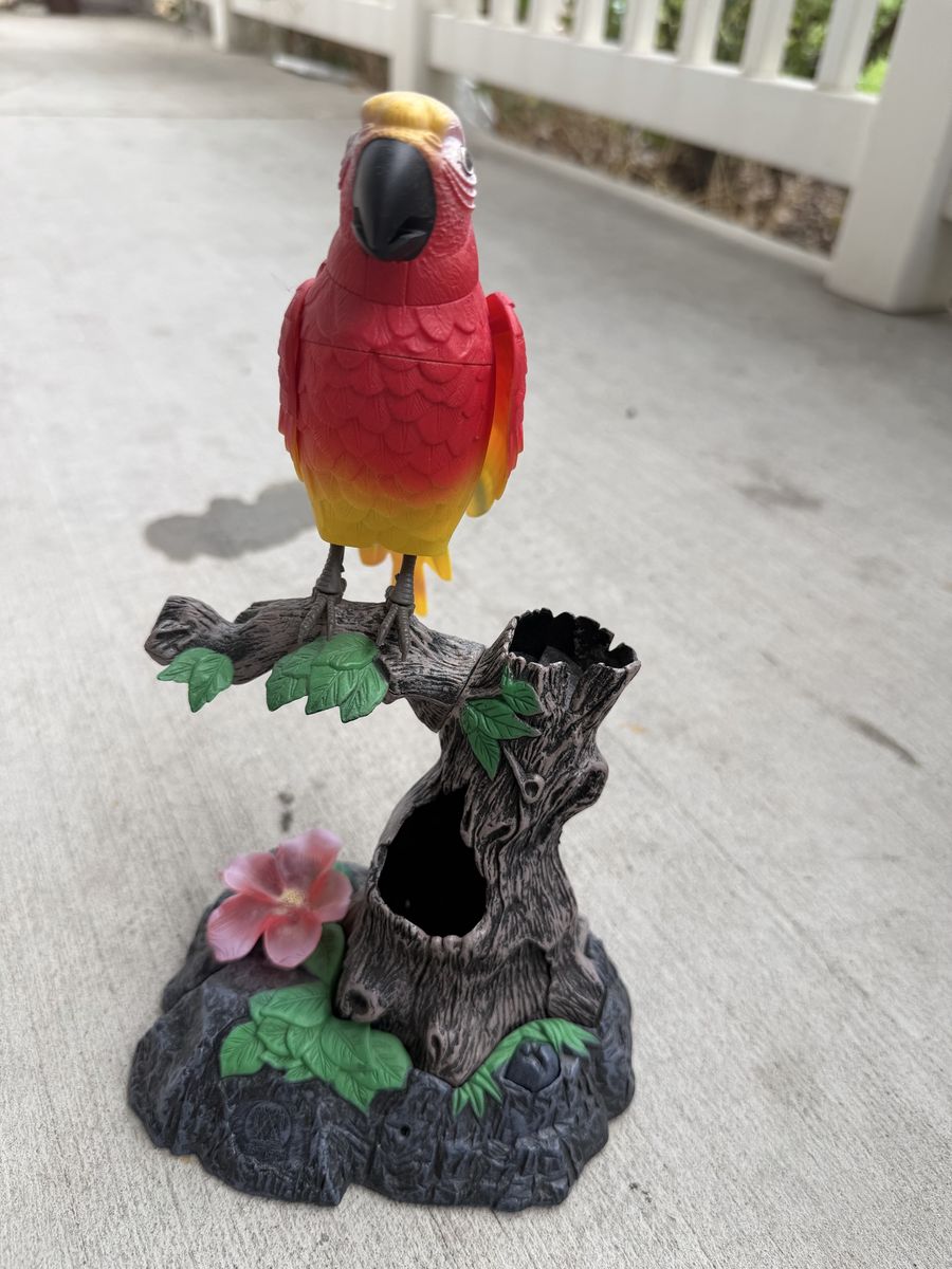 Red & Yellow Talking Parrot Toy on Perch - Interactive Animated Bird Figure
